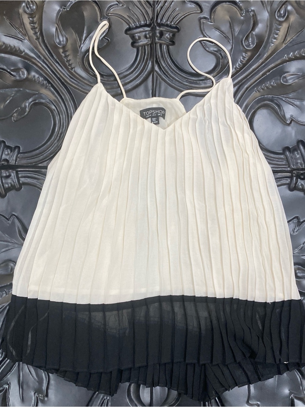 Topshop Cream and Black Pleated Cami Tank